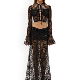 LULU & SKY Self Design High Neck Flared SleevesTie-Up Top & Skirt-image-85