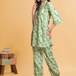 Anouk Cream-Coloured Floral Printed Mandarin Collar Regular Kurta with Salwar image 3