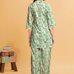 Anouk Cream-Coloured Floral Printed Mandarin Collar Regular Kurta with Salwar image 4