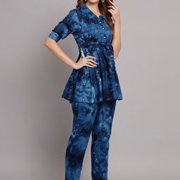 KALINI Tie & Dye Printed Notched Lapel Collar Top with Trousers image 4