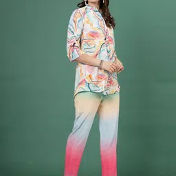 Clora Creation Abstract Printed Shirt With Ombre Design Trouser Co-Ords image 4