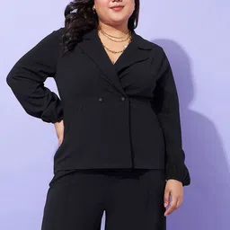 SASSAFRAS Curve Plus Size Lapel Collar Top With Straight Pants Co-Ords-17