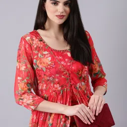 SHOWOFF Printed Crop Top & Flared Jacket With Palazzo image 1