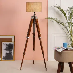 Brown Fabric Shade Tripod Floor Lamp with Brown Base by Beverly Studio-picture-16