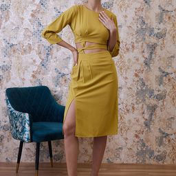 Athena Olive Green Top With Slip-On Skirt-image-66