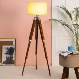 Mateera Beige Fabric Shade Tripod Floor Lamp With Wood Base By Beverly Studio-picture-29