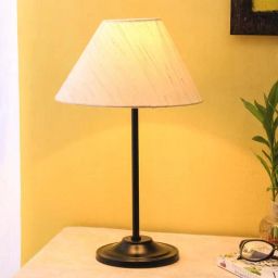new era Designer Stick Wrought Iron Off White Cotton Shade Table Lamp With Black Base-picture-38