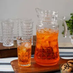 ceradeco Set of 7 Glass Bricked Designed Water Jug With Glasses-picture-25