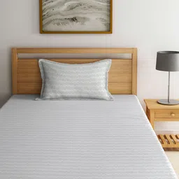 Arrabi Grey & White Striped Fitted 300 TC Single Bedsheet With 1 Pillow Cover-image-33