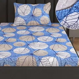 Divine Casa Blue & White Floral 144 TC Single Bedsheet with 1 Pillow Covers-image-69