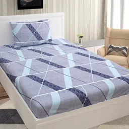 Urban Magic Grey & Black Geometric 140 TC Single Bedsheet with 1 Pillow Covers-image-57