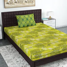 Divine Casa Green Floral 120 TC Cotton 1 Single Bedsheet with 1 Pillow Covers-47