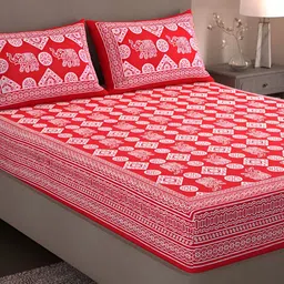 Homez Sparrow Maroon Ethnic Motifs Pure Cotton 160 TC King Bedsheet With 2 Pillow Covers-image-83