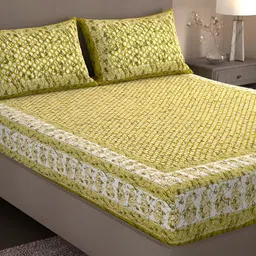 Homez Sparrow Yellow Ethnic Motifs Pure Cotton 160 TC King Bedsheet With 2 Pillow Covers-image-71