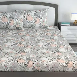 Divine Casa Grey & White Floral 144 TC King Bedsheet with 2 Pillow Covers-image-93