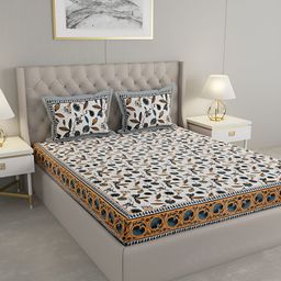 Wayne Martin White and Yellow Floral 330 TC King Bedsheet with 2 Pillow Covers-image-22