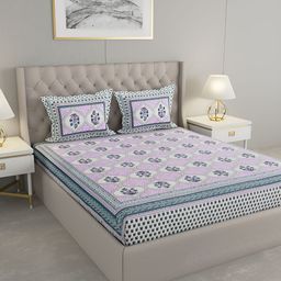 Wayne Martin White and Pink Floral 330 TC King Bedsheet with 2 Pillow Covers-image-69