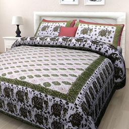 Texstylers Green Floral Cotton 144 TC Queen Bedsheet with 2 Pillow Covers-image-93