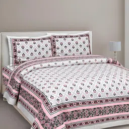 Texstylers Pink & Grey Floral Cotton 144 TC Queen Bedsheet with 2 Pillow Covers-36