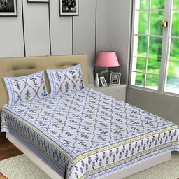 Texstylers Blue Floral Cotton 144 TC Queen Bedsheet with 2 Pillow Covers-image-96