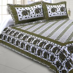 Texstylers Green Floral Cotton 144 TC Queen Bedsheet with 2 Pillow Covers 120 GSM-image-103