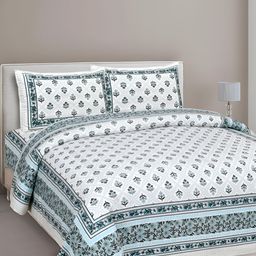 Texstylers Blue& White Floral Cotton 144 TC Queen Bedsheet with 2 Pillow Covers-image-56