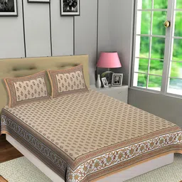 Texstylers Orange Floral Cotton 144 TC Queen Bedsheet with 2 Pillow Covers-image-92