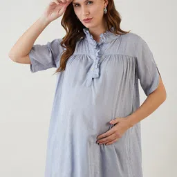 The Kaftan Company Self Design Slit Sleeves Ruffles Maternity Dobby Top-image-80