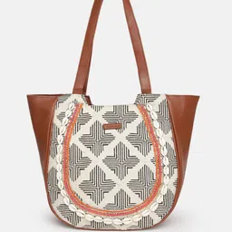 Maisha Geometric Printed Leather Oversized Structured Shoulder Bag With Embellished-5