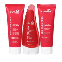 Clensta Set Of 3 Red Aloe Vera  Face Wash 100ml  Scrub 100gm & Aloe Vera Gel -130ml-picture-45