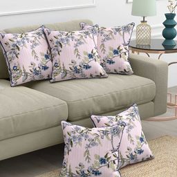 Jinaya's Anokhi Pink & Green 5 Pieces Floral Cotton Square Cushion Covers-image-17