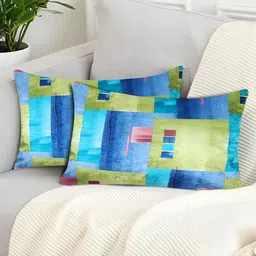 Tesmare Blue & Olive Green 2 Pieces Abstract Velvet Rectangle Cushion Covers-picture-16