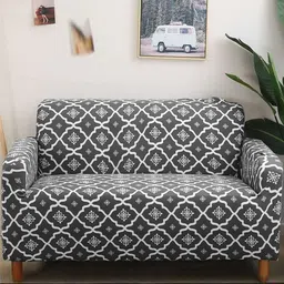 HOUSE OF QUIRK Single Seater Grey & White Printed Sofa Cover With Arms-95