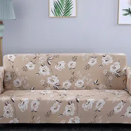 HOUSE OF QUIRK Single Seater Cream & White Printed Polyester Sofa Cover With Arms-15