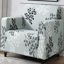 HOUSE OF QUIRK Single Seater Grey & Brown Printed Sofa Cover With Arms-90