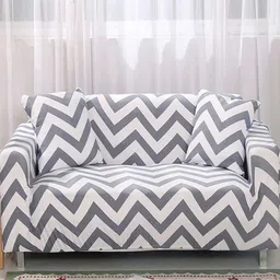 HOUSE OF QUIRK Single Seater Grey & White Printed Sofa Cover With Arms-94