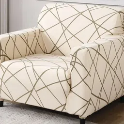 HOUSE OF QUIRK Beige & Brown Printed Polyester 1 Seater Sofa Cover With Arms-image-60