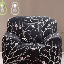 HOUSE OF QUIRK Single Seater Black & White Printed Sofa Cover With Arms-91