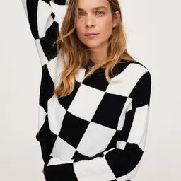 MANGO Women White & Black Checked Pullover-image-72