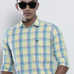 The Indian Garage Co Men Yellow & Green Checked Cotton Casual Shirt-image-34