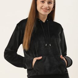 BROOWL Women Black Hooded Sweatshirt-image-95