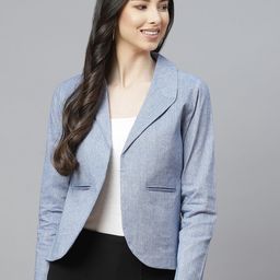 Cottinfab Women Blue Pure Cotton Blazer With Shawl Collar-picture-49