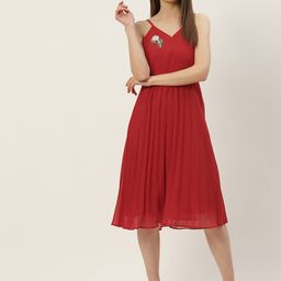 Slenor Women Red Georgette A-Line Midi Dress-image-49