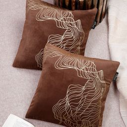 HOSTA HOMES Brown & Silver Set of 2 Abstract Printed Velvet Square Cushion Covers-50