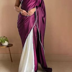 KALINI Colourblocked Satin Saree-image-59