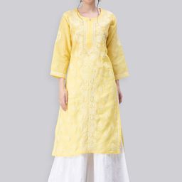 Seva Chikan Ethnic Motifs Embroidered Lucknowi Chikankari Voile Straight Kurta-picture-18
