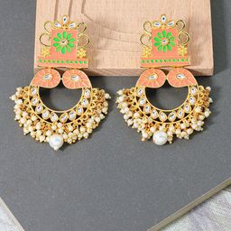 AccessHer Peach & White Gold-Plated Classic Drop Earrings-45
