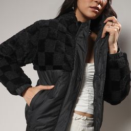Campus Sutra Black Mock Collar Windcheater Padded Jacket-picture-12