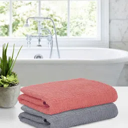 Cortina 2 Pcs Red & Grey Anti-Bacterial Cotton 480 GSM Bath Towels-image-5