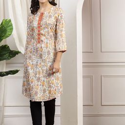 Nayam By Lakshita Paisley Printed Keyhole Neck Mirror Work Straight Kurta-37
